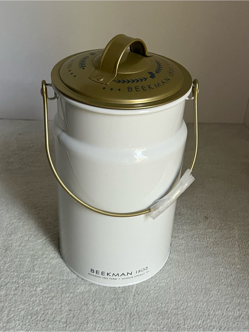 Beekman 1802 White & Gold Decorative Milk Can Canister - Picture 1 of 5